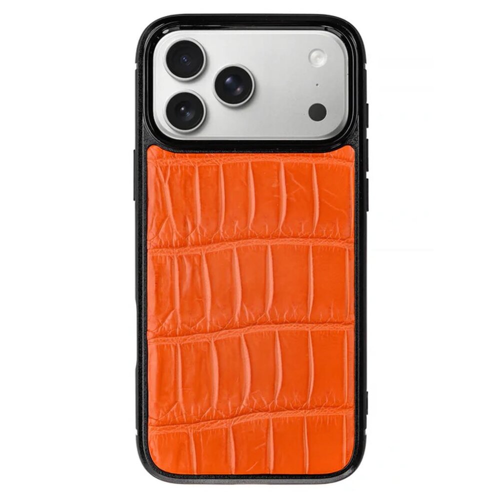 Electric Orange Alligator Leather iPhone 17 Pro/Pro Max Case • MagSafe Ready